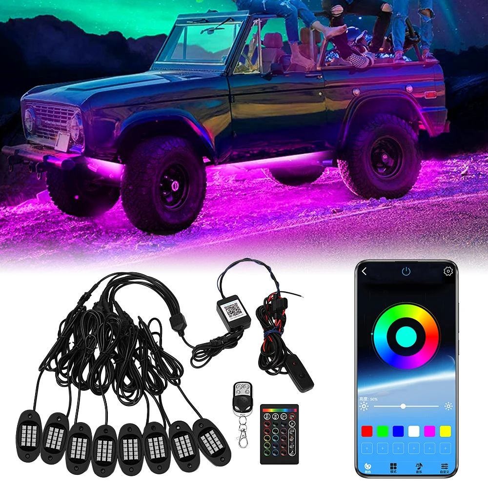 

4/6/8/10 Pods LED Rock Lights for Trucks Music Mode APP Remote Control Neon Underglow Lighting Kit for Jeep Off Road SUV Car ATV