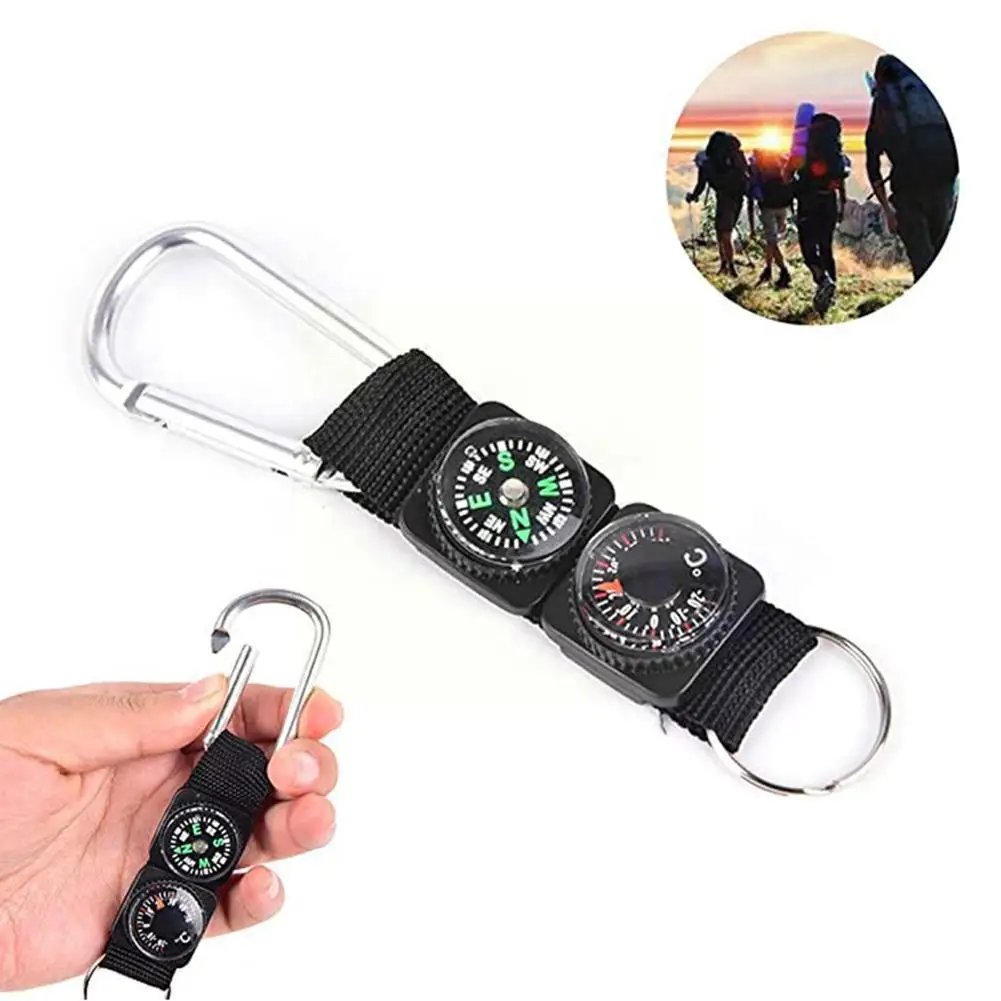 

New 3 In 1 Multi-function Compass Thermometer Metal Hiking Carabiner Outdoor Climbing Gadget Chain Survival Key Tool Campin K2E5