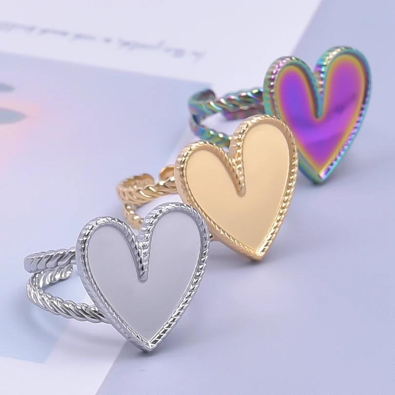 

Romantic Heart Base Ring DIY Jewelry Stainless Steel Adjustable Rings For Women Girl Accessories Bague Femme Acier Inoxydables