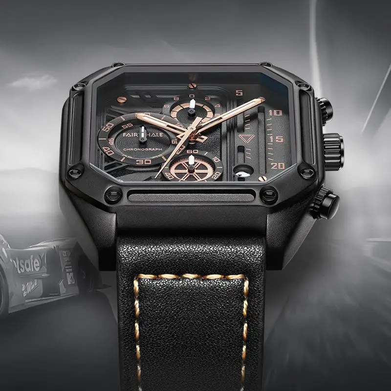 Brand Mark Fairwhale Hollow Automatic Watch Mens Sport Black Trend Luminous Mechanical Clocks Date Waterproof Relogio Masculino