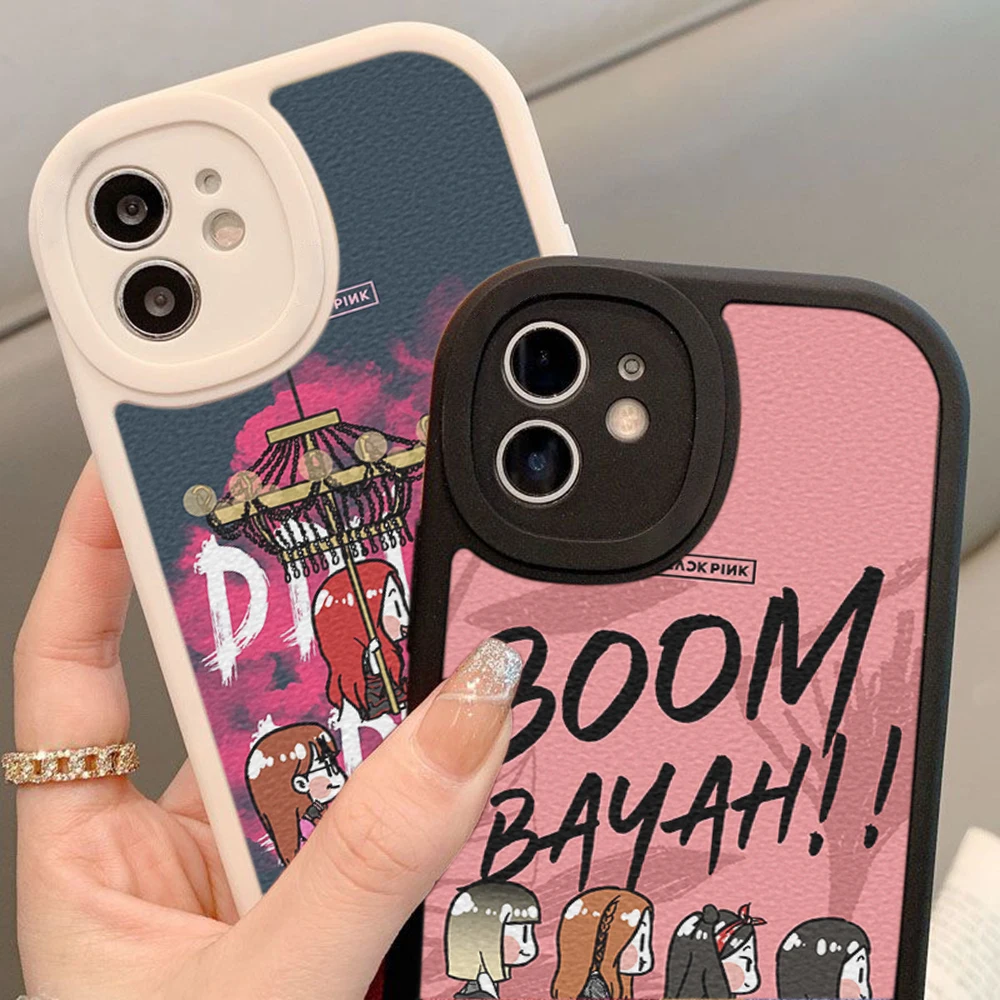 

For Iphone14 Cartoon Cute Hand Drawn Kpop-BLACKPINKs Phone Case for Iphone 13 12 11 Pro MAX MiNi 7 8plus X XS XR Lambskin Covers