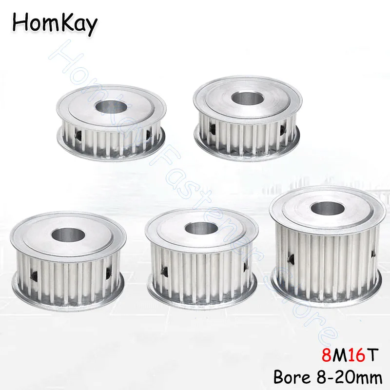 

8M Timing Pulley Bore 8 10 12 14 15 17 18 20mm 16 Tooth Synchronous Wheels 3D Printer Accessories Parts for Belt width 15-30mm