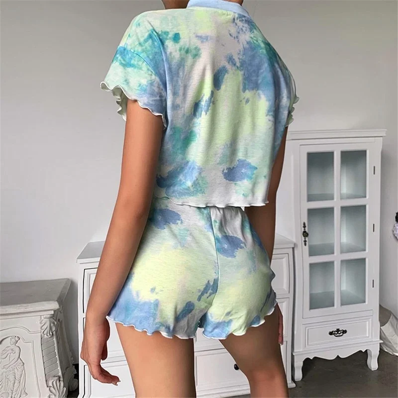 Tie-dye Casual Women's Sexy Top and Fashion Shorts Two-piece Suit Women's 2023 New Ladies Fashion Home Service Two-piece Suit