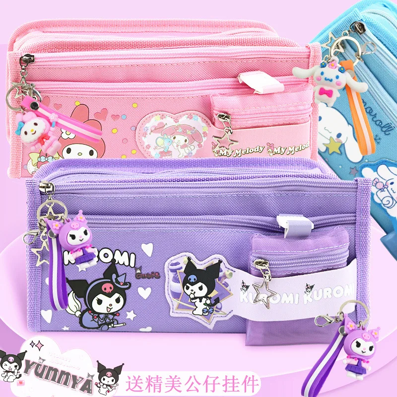 

Sanrio Cartoon Character Kuromi Encrypted Canvas Pen Bag+Zero Wallet Large Capacity Pencil Case Girls' Stationery Storage Bag