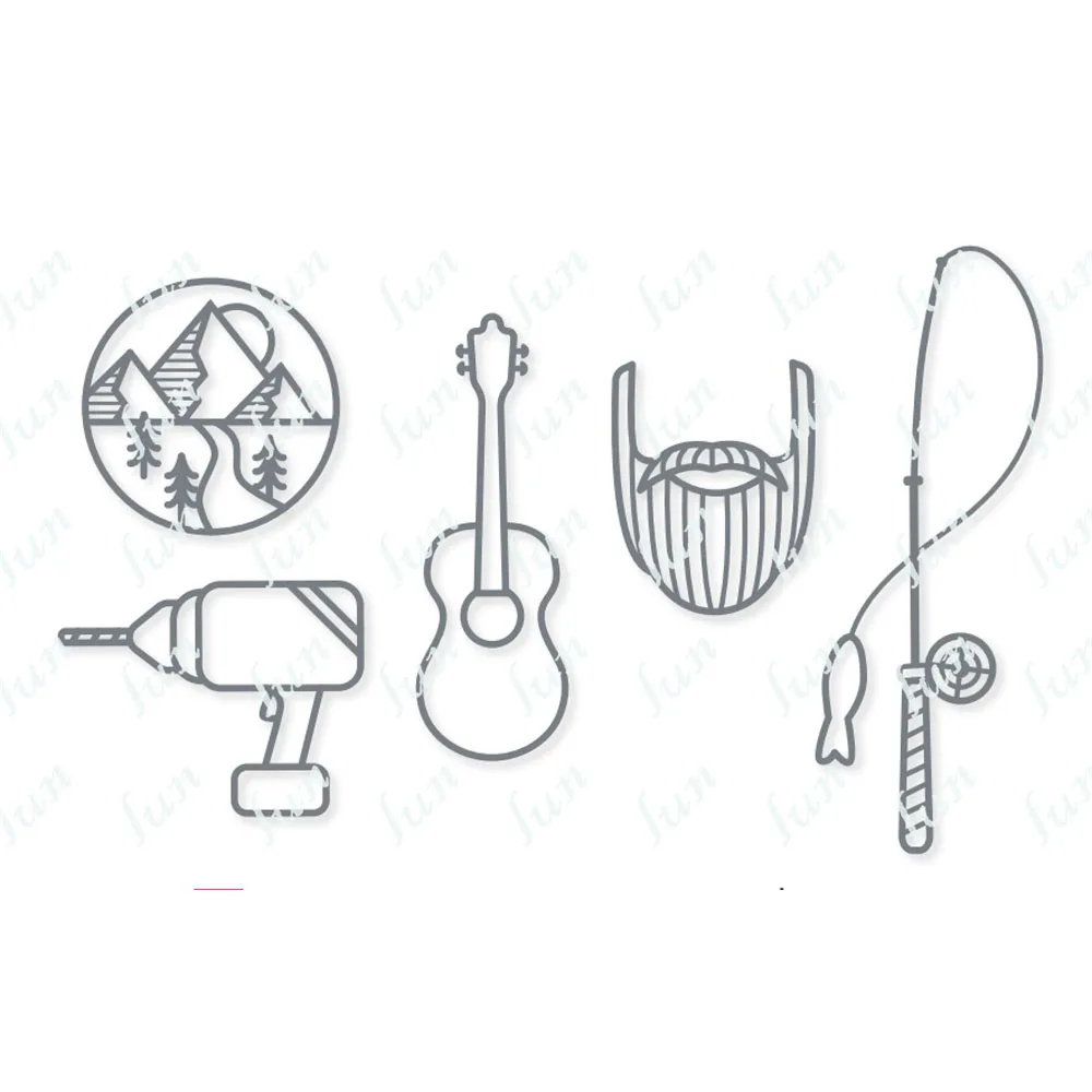 

Fishing Rod Guitar Metal Cutting Dies Scrapbooking Diy Album Making Paper Greeting Card Craft Supplies Diary Decor 2022 Newest