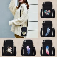 universal mobile phone bag for samsungiphonehuaweihtclg case feather pattern sport arm coin purse shoulder bag phone pouch