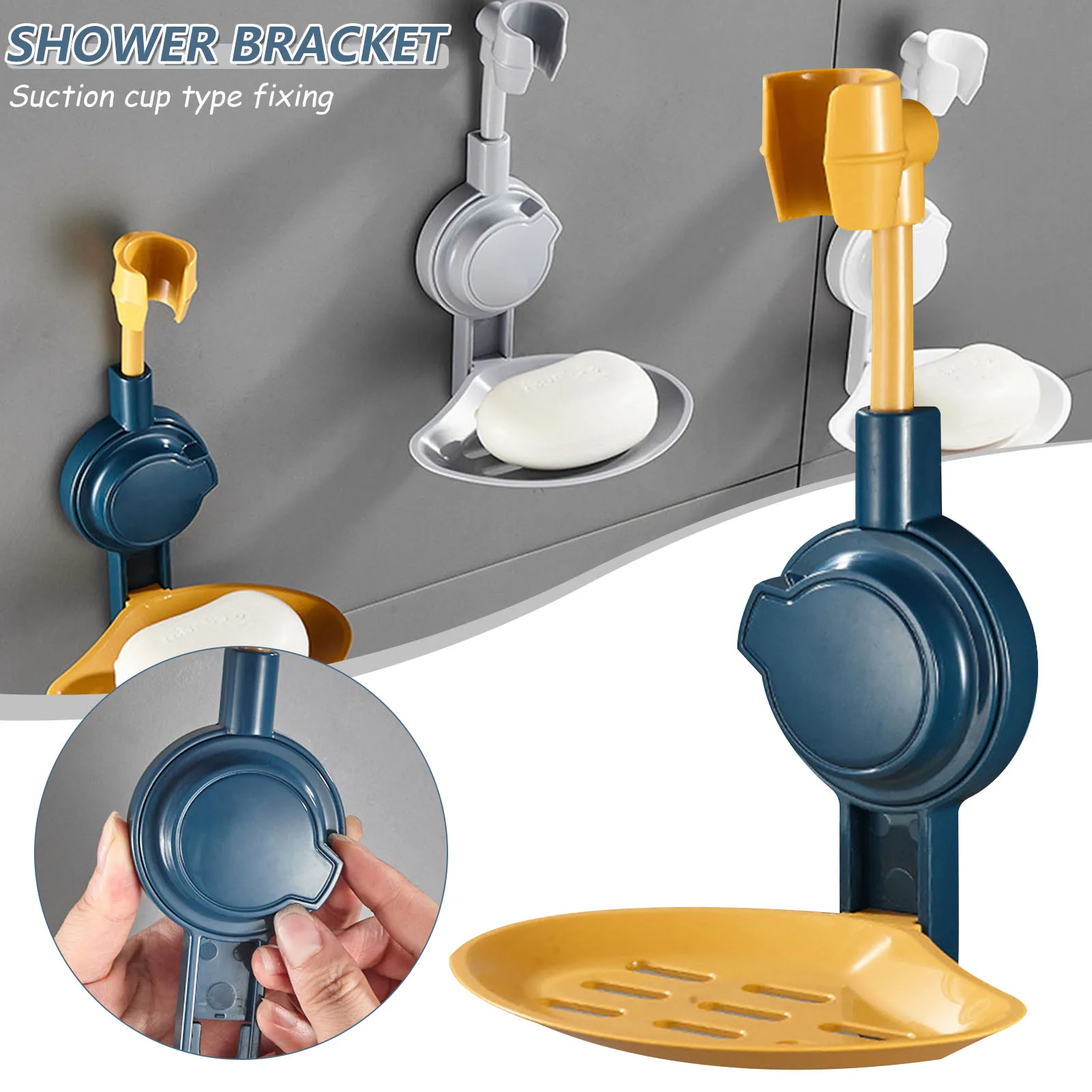 

New Suction Cup Shower Head Holder 360° Adjustable With Soap Dispenser For Bathroom Washable Durable Draining Soap Dispenser