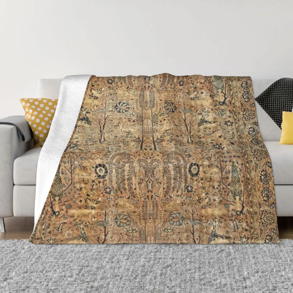 Античный персидский Kirman коврик садовый с животными ультра-мягкое Флисовое