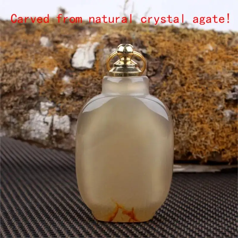 Natural Crystal Original Stone Agate Snuff Bottle Artificial Carved Exquisite Appearance Feel Super Good