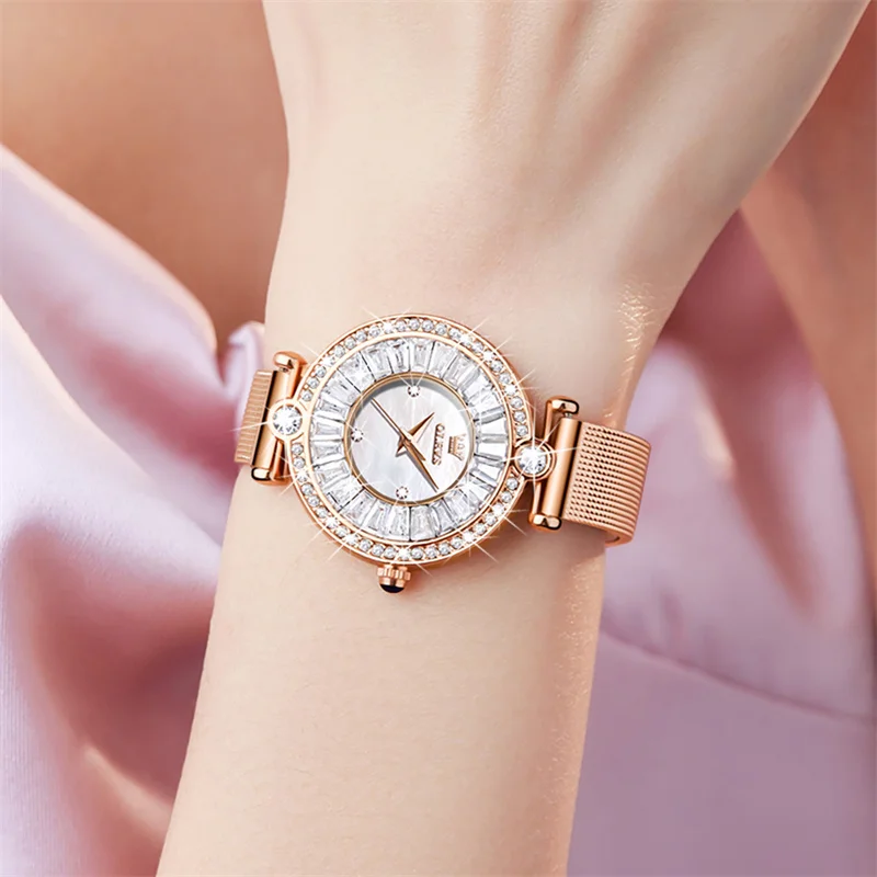 OLEVS модные кварцевые часы женские роскошные элегантные водостойкий сетчатый