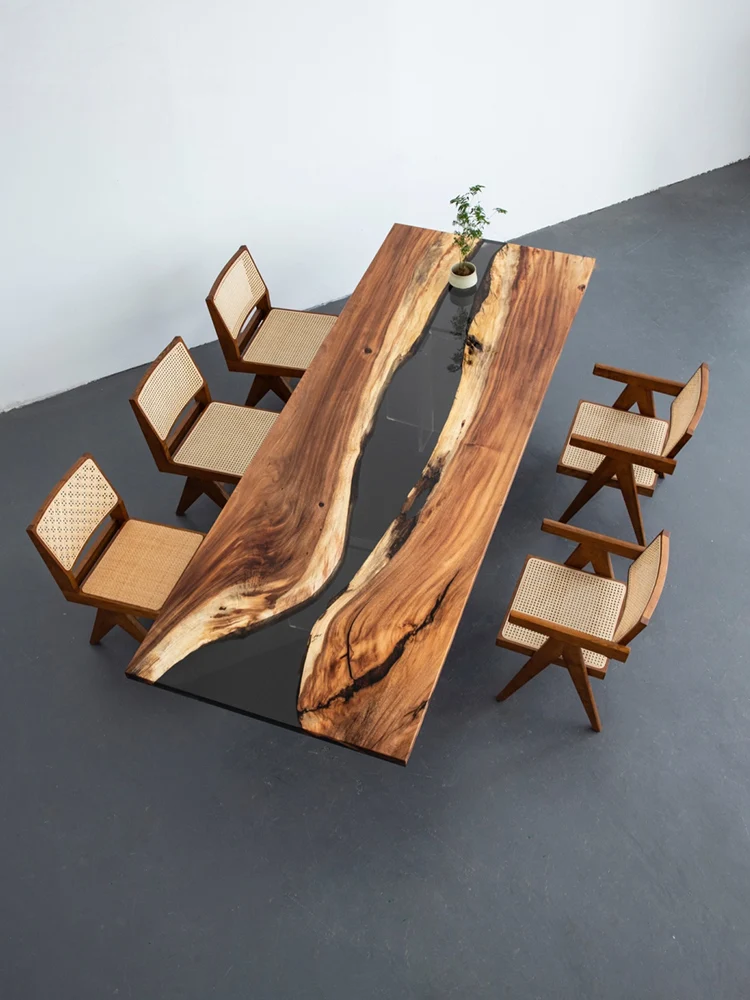 

South American walnut epoxy resin river table, solid wood large board , raw wood dining table, 1.8m creative customization