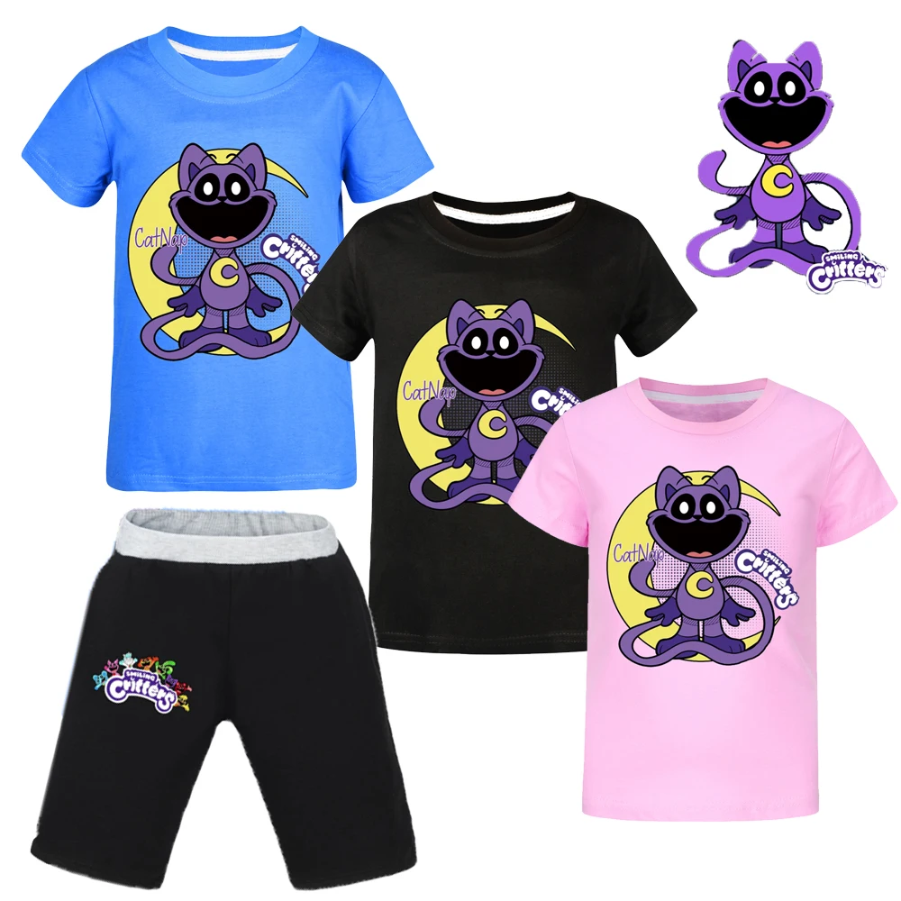 Детская одежда летняя хлопковая Футболка с мультяшным рисунком кота со