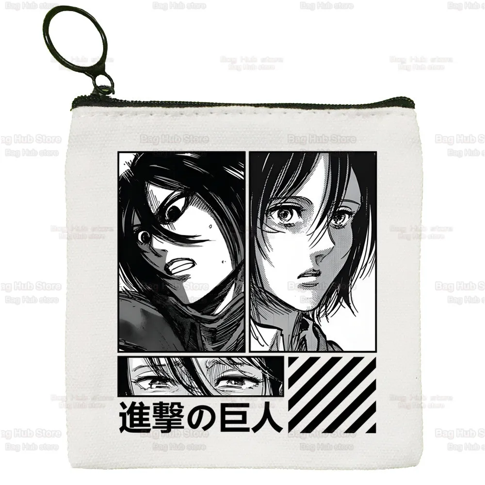 Attack On Titan Canvas Card Coin Purse Mikasa Eren Yeager Liberty Female Cute Simple Shingeki No Kyojin Coin Mini Zipper Bag