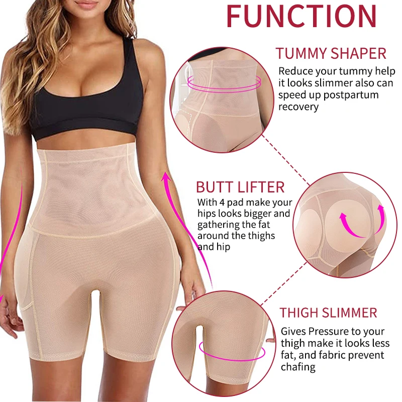 Padded Contorl Panties Women Shapewear Butt Lifter Hip Enhancer Fake Ass High Waist Underwear Tummy Contol Thigh Slimming Shaper