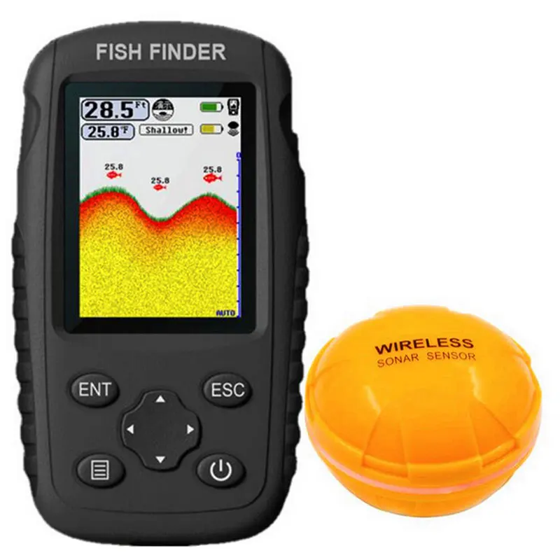 

Portable Rechargeable Fish Finder Wireless Sonar Sensor Fishfinder Depth Locator with Identify Fish Size Water Temperature