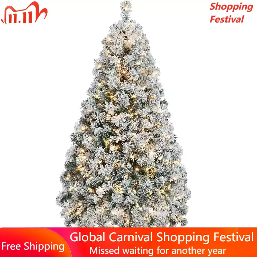 

Прозрачная предварительно светящаяся зеленая Флокированная ель накаливания, декоративная искусственная Рождественская елка, 4,5 пин, Рождественское украшение, 2024 деревьев