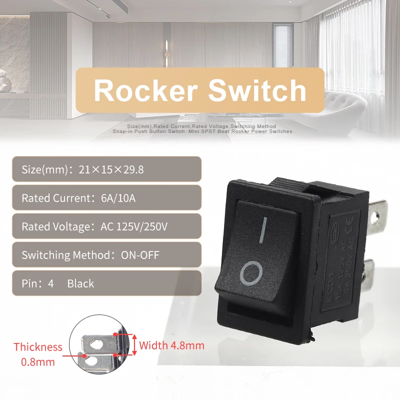 

5/10 шт. KCD1-104 4-контактный кулисный выключатель питания для лодки и автомобиля, 2 положения, 15X21 мм, 6A/250 В переменного тока, 10 А/125 В переменного тока, кнопочный переключатель с подсветкой