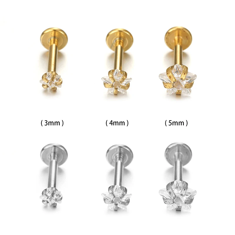 

1PC Star Shappe Zircon Labret Lip Bar Stud Piercing 16 Gauge Stainless Steel Cartilage Ear Tragus Stud Piercing Earring