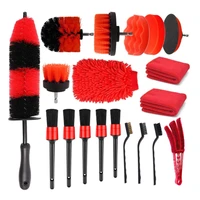 19pcs detail brush set car cleaning brushes power scrubber drill brush car leather air vents rim cleaning dirt dust clean tools
