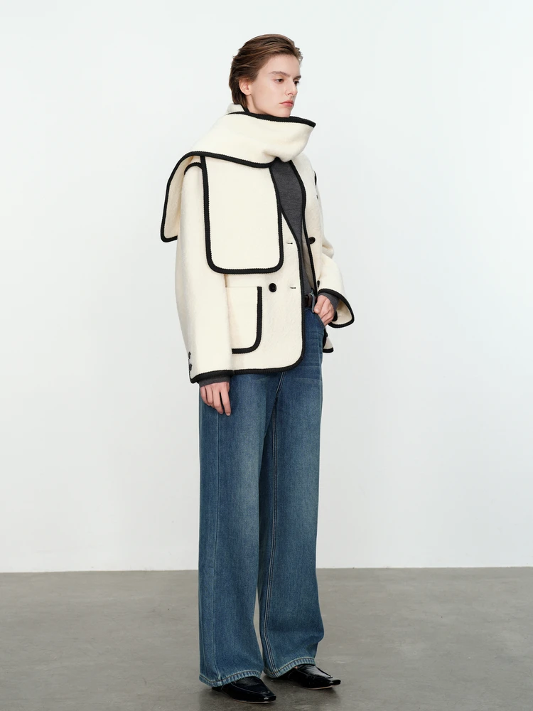 Wandian Snow Melting Time Short Woolen Outerwear 2024 Winter New Board Cocoon Shaped V-neck Mbc4o0sjxw0