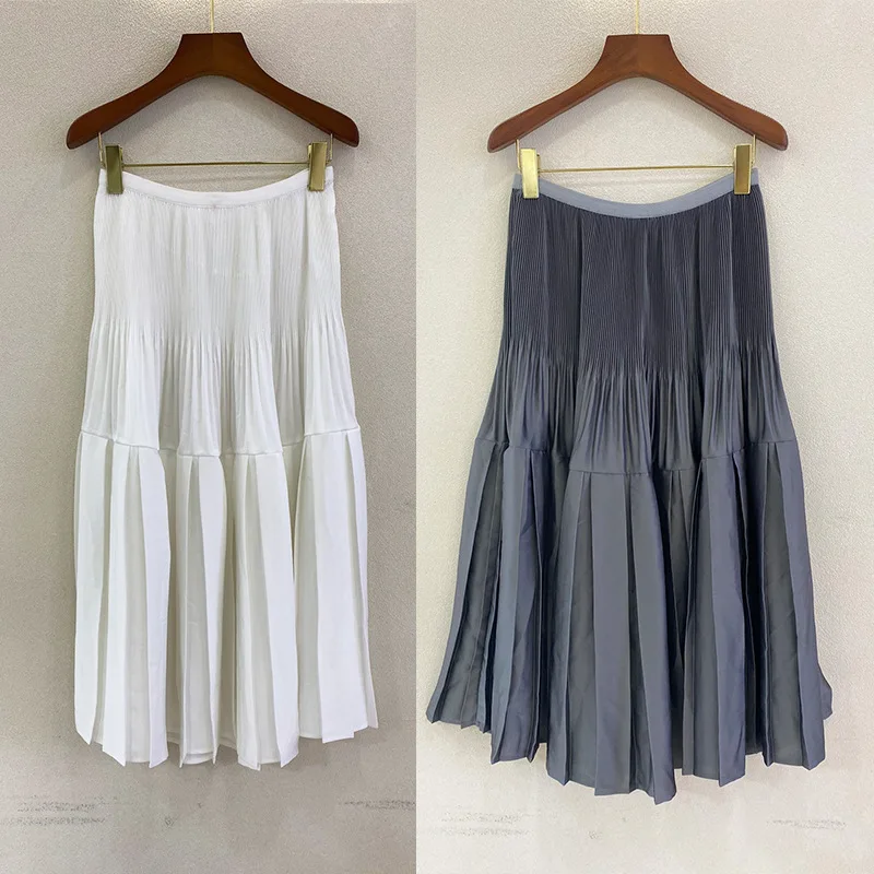 

Design sense minority high waist skirt women's spring loose size medium length pleated skirt