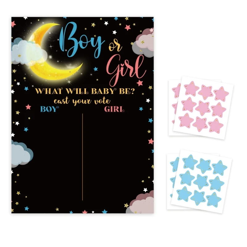 

E5BB Boy or Girl Gender Reveal Game Poster with Voting Stickers Gender Baby Gender Prediction Decoration Baby Shower