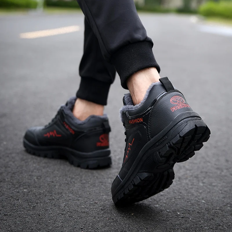 Winter Men Boots with Fur Warm Snow Shoes Mele Work Casual Sneakers High-Top Ankle Boots