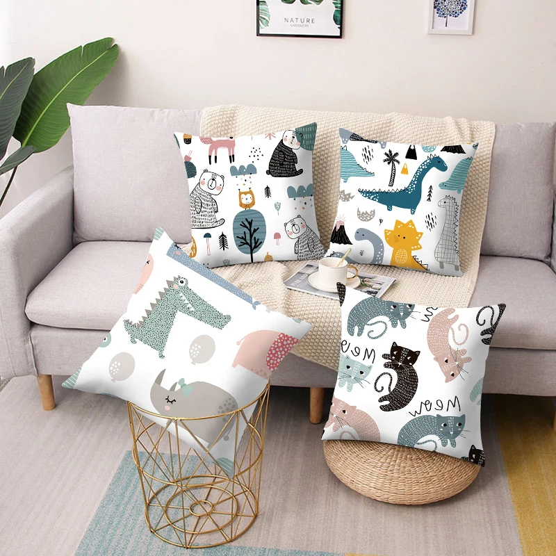 

Simple Home Decor Ornament Cute Animal Print Square Polyester Pillow Cushion Cover