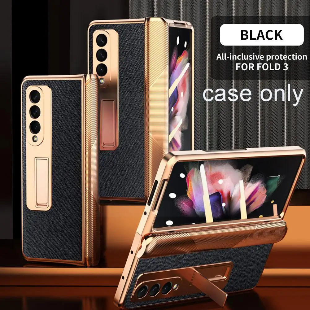 

Tempered Glass Hinge Protect For Z Fold 2 Luxury Gold Plating Leather Fold Bracket Armor For Z Fold 3 C D8j8