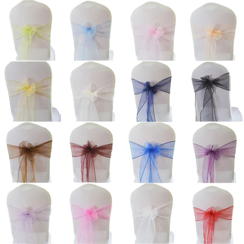 (50/100pcs) Organza Chair Sashes Bow Knot for Wedding Party Event Banquet Decoration Hotel Outdoor Party Chair Decors Supplies