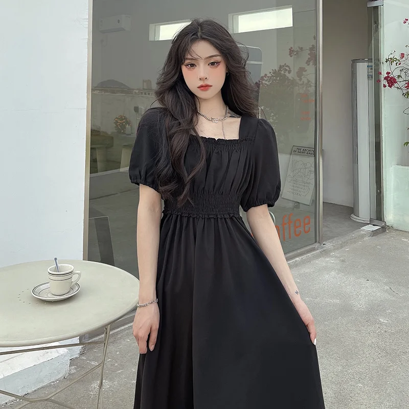 

Платье y2k женское средней длины, элегантное готическое винтажное черное повседневное офисное платье принцессы, корейская мода с коротким рукавом, лето