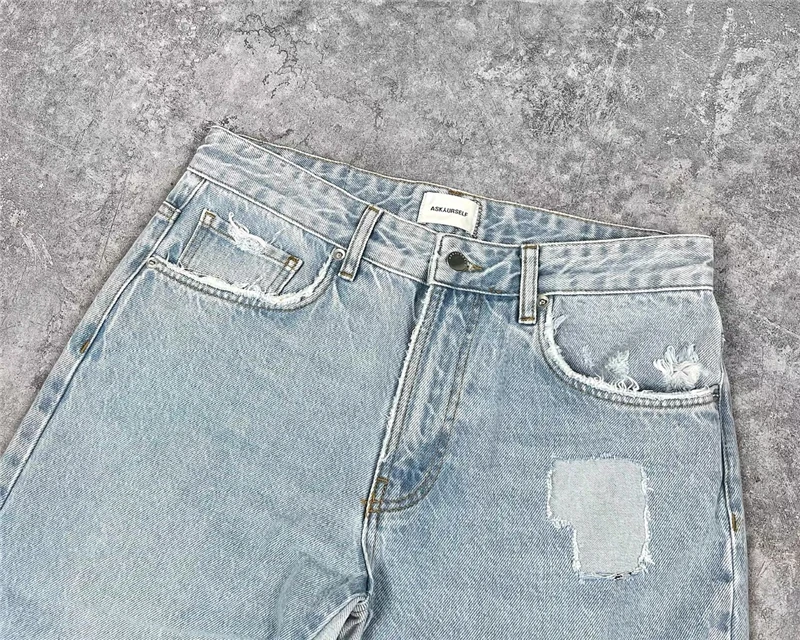 ASKYURSELF Jeans Washed Do Old Men Women 1:1 Patchwork Zipper Oversize Askyurself Jeans Trouser