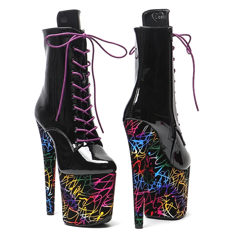 Leecabe  20CM/8Inch patent Upper two color mix  Platform Sandals  party High Heels Shoes Pole Dance boots