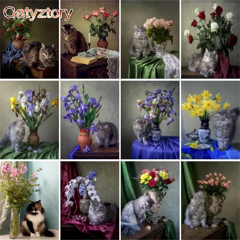 

GATYZTORY Painting By Numbers 40x50cm Frame Flowers Animal Picture By Number Handmade Unique Gift Modern Home Wall Artwork
