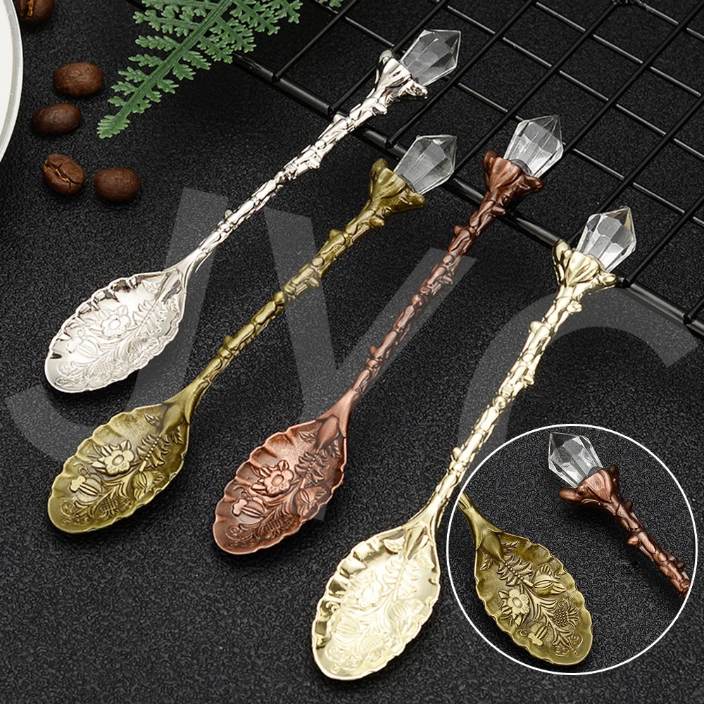 

1pc Vintage Royal Style Carved Small Coffee Tea Spoon Mini Dessert Spoon Set for Snacks Flatware Ice Cream Tableware