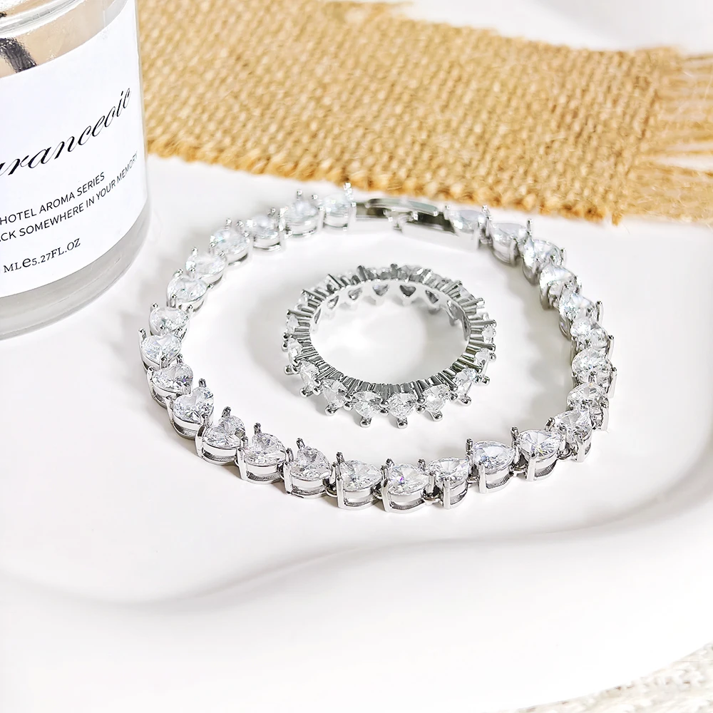 Moonso модное сердце серебряного цвета милый браслет-кольцо комплект ювелирных