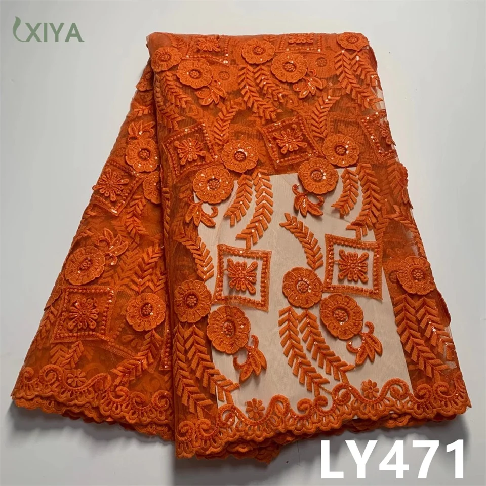 

XIYA LACE African Lace Fabric with Sequins New Arrivals French Net Tulle Laces Fabrics Nigerian Milk Silk Lace Fabric LY471