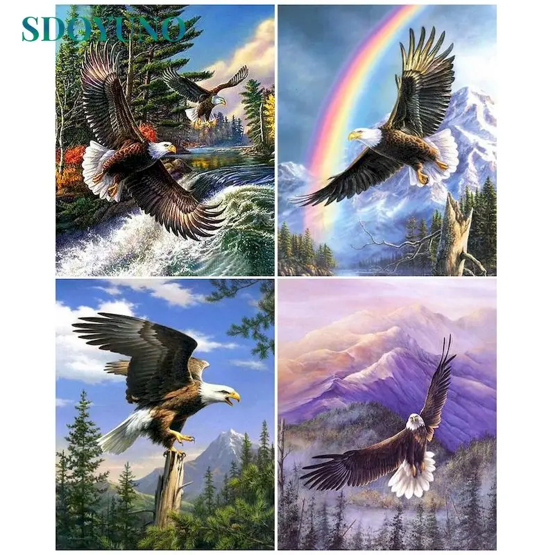 

SDOYUNO DIY Painting By Numbers Eagle over the Creek Picture HandPainted Acrylic Oil Painting on Canvas Unique Gift Home Decor