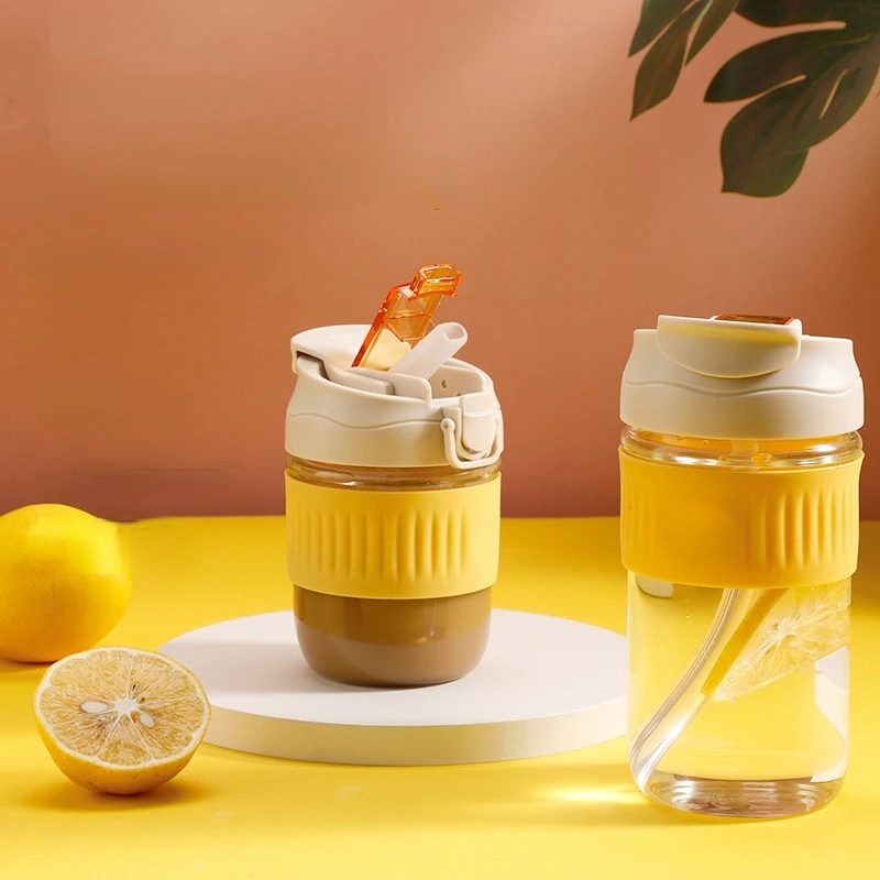 

350/550ml Double Drinking Coffee Glass Net Red Glass Water Cup Student Milk Tea Cup Dual-use Straight Drinking Straw Cup