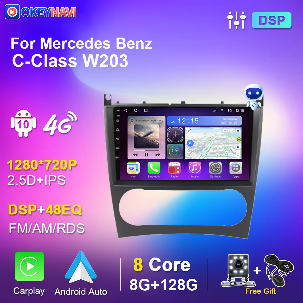 

AI Voice 2 din Android Auto Car Radio For Mercedes Benz C-Class W203 ​ Carplay 4G Car Multimedia GPS Navigation 2Din Autoradio