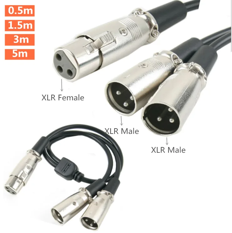 XLR Splitter Cable, 3 Pin XLR Female to Dual XLR Male Y- Cable Cords XLR Splitter Audio Adaptor 0.5m/1.5m/3m/5m