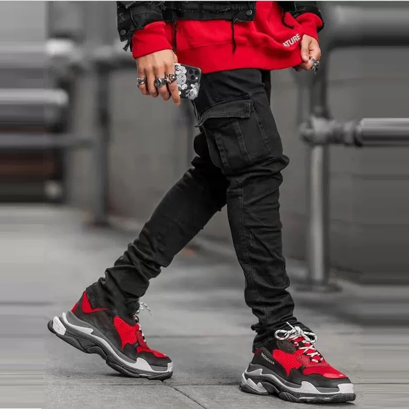 2023 Popular men jeans side pocket tights street style jeans fashione men stretch jeans can be worn in spring, summer and autumn