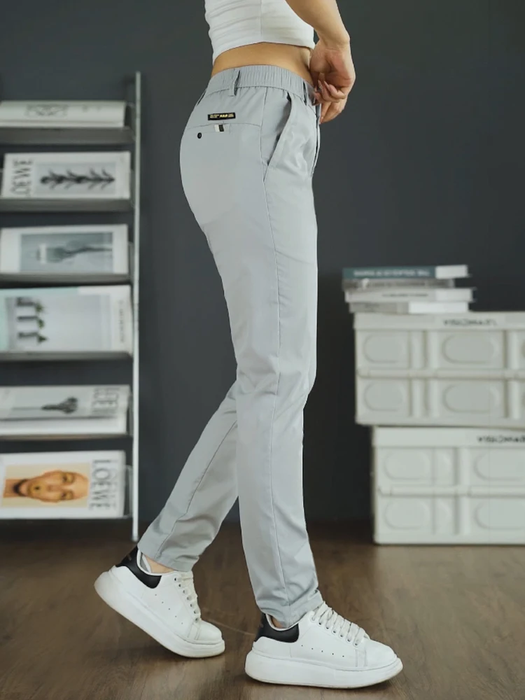 Брюки мужские однотонные прямые брендовые деловые костюмные приталенные с