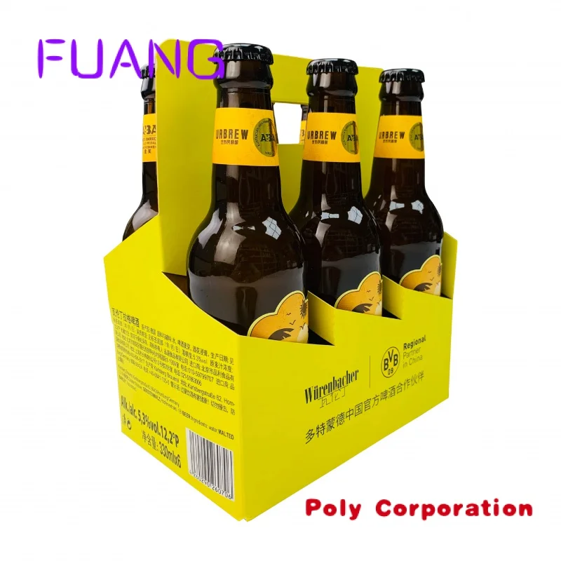 Custom printed kraft paper cardboard 4 and 6 packs beer bottles carrier carton box with handlepacking box for small business