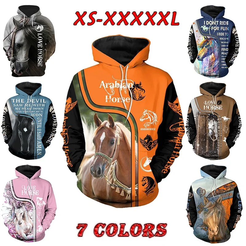 3D Printed Horse Hoodies Casual Aesthetic Clothes Cartoon Animal Sweaters Pullover Tops Long Sleeve Warm Hooded Sweatshirts