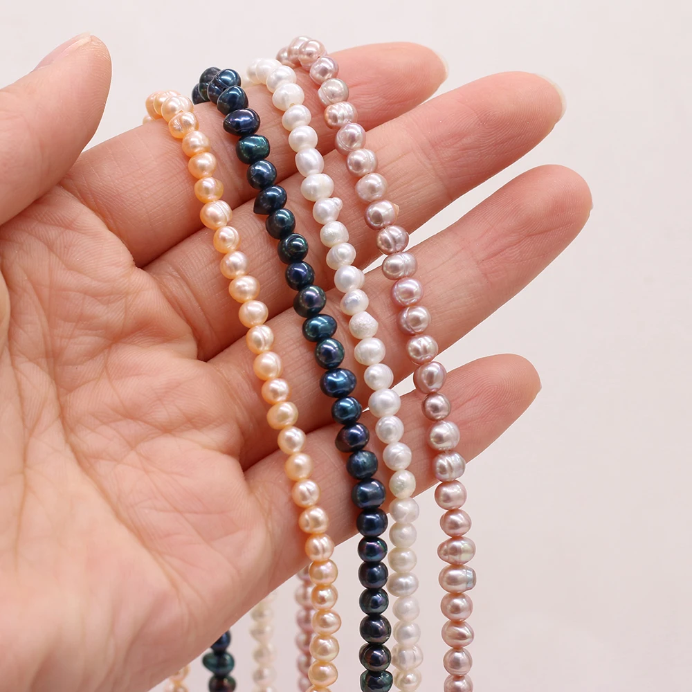 

4-5mm Natural Freshwater Pearl Beading Near Circle Shape Real Pearls for DIY Charms Bracelet Necklace Jewelry Making Strand 36cm