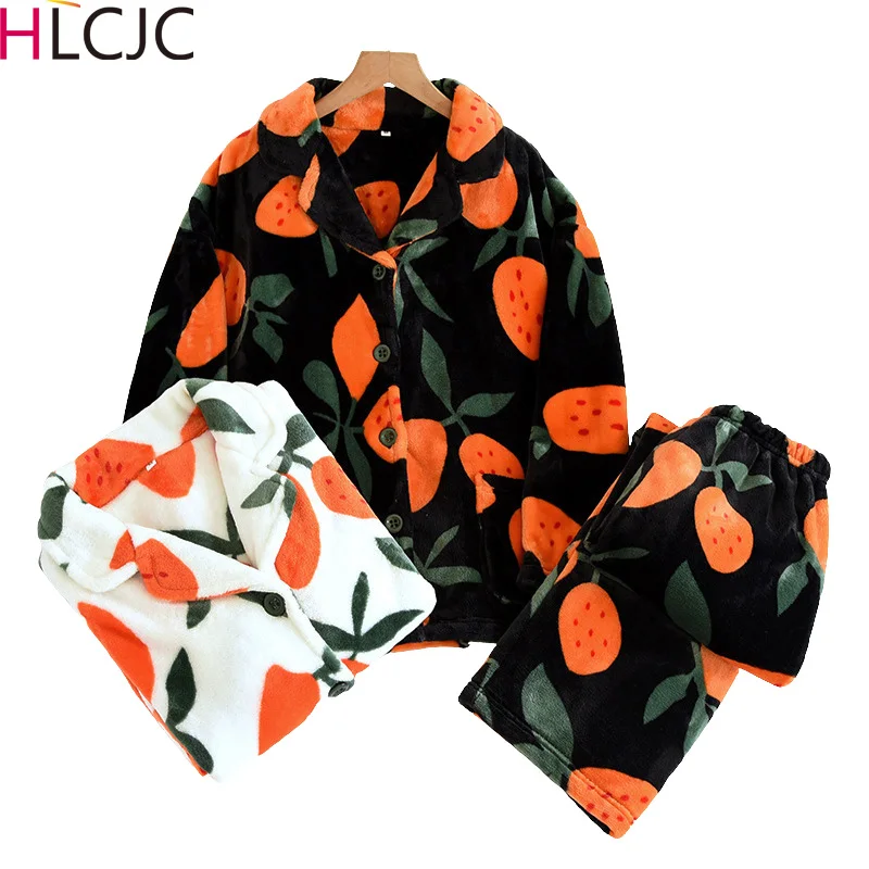 

Flannel Pajamas For Women Autumn Winter Thickened Warm Long Sleeve Cardigan Ladies Sleepwear Lapel Coral Velvet Female Homewear