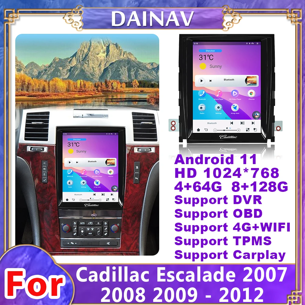

10.4 Inch Qualcomm Android11 Auto Car radio For Cadillac Escalade 2007 2008 - 2012 Tesla style DVD Player Carplay GPS Navigation