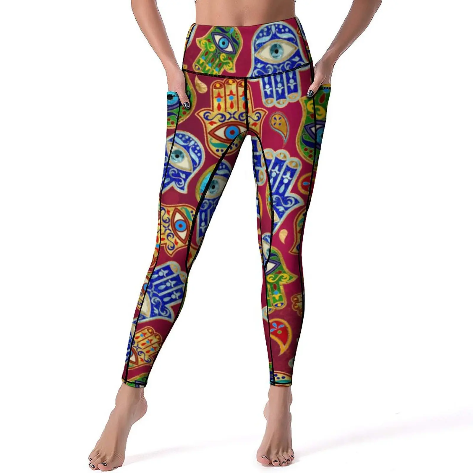 

Colorful Hamsa Hand Yoga Pants Sexy Hand of Fatima Design Leggings Push Up Workout Leggins Lady Sweet Quick-Dry Sports Tights