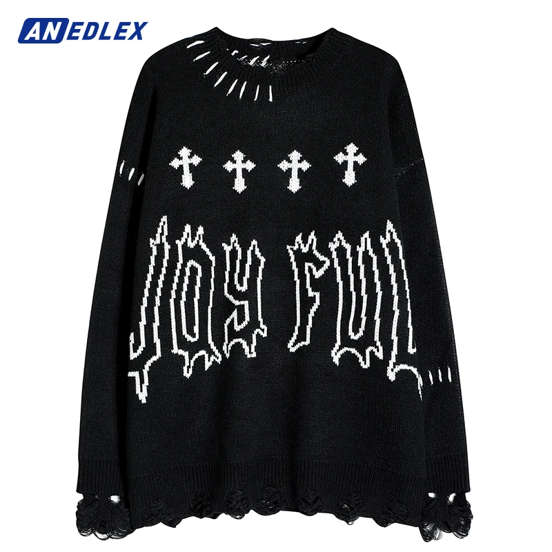

Модный Мужской трикотажный свитер с надписью креативного дизайна, пуловер с перекрестным принтом, уличная одежда в стиле хип-хоп, Повседнев...